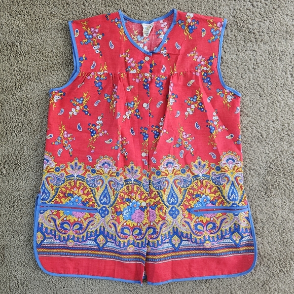 Another Fine Artistic Creation Red Paisley Multicolor Snap Up Blouse Shirt - Picture 1 of 9